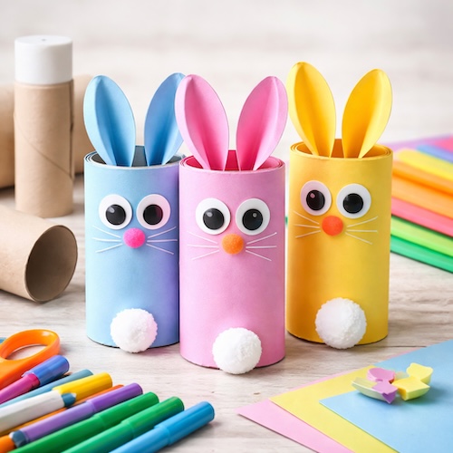 Papírový zajíček z ruličky od toaletního papíru